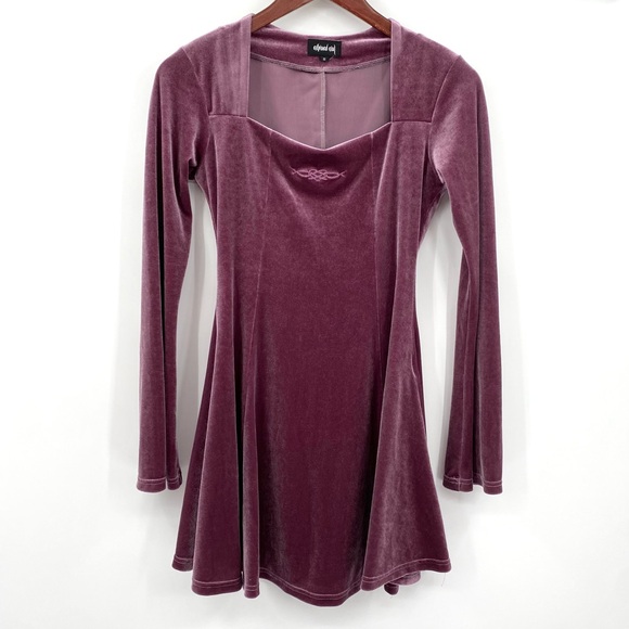 Expired Girl Dress Women’s Small Pink Velour Skater Goth Square Neck Long Sleeve - Picture 1 of 9